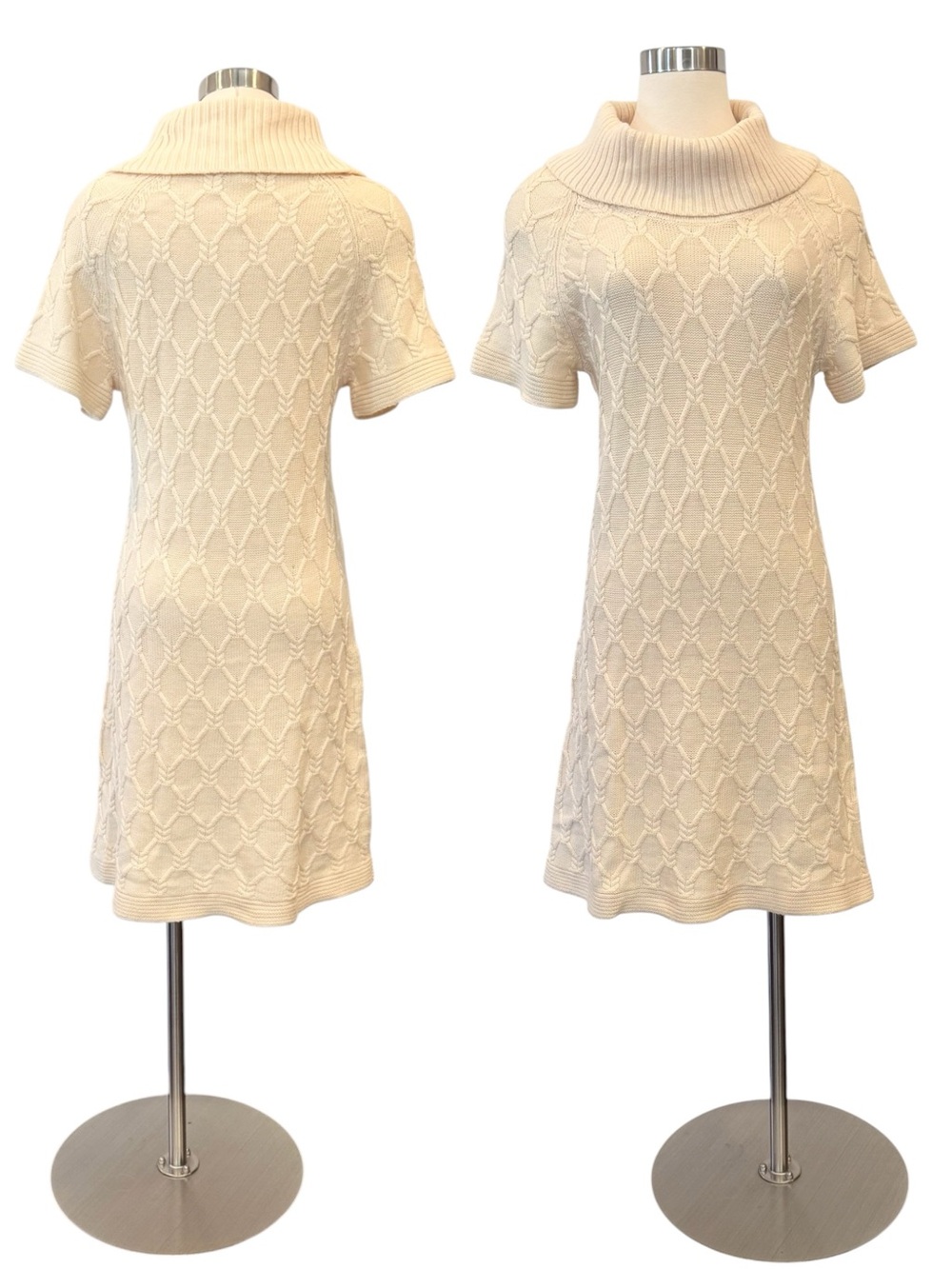 Banana Republic Merino Fine Wool Cream Ivory
Cowl Neck Cable Knit Sweater Dress